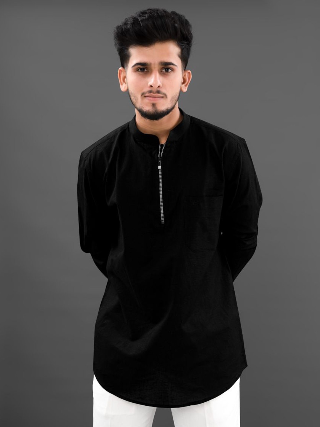 

FRENCH CROWN Men Standard Mandarin Collar Casual Shirt, Black