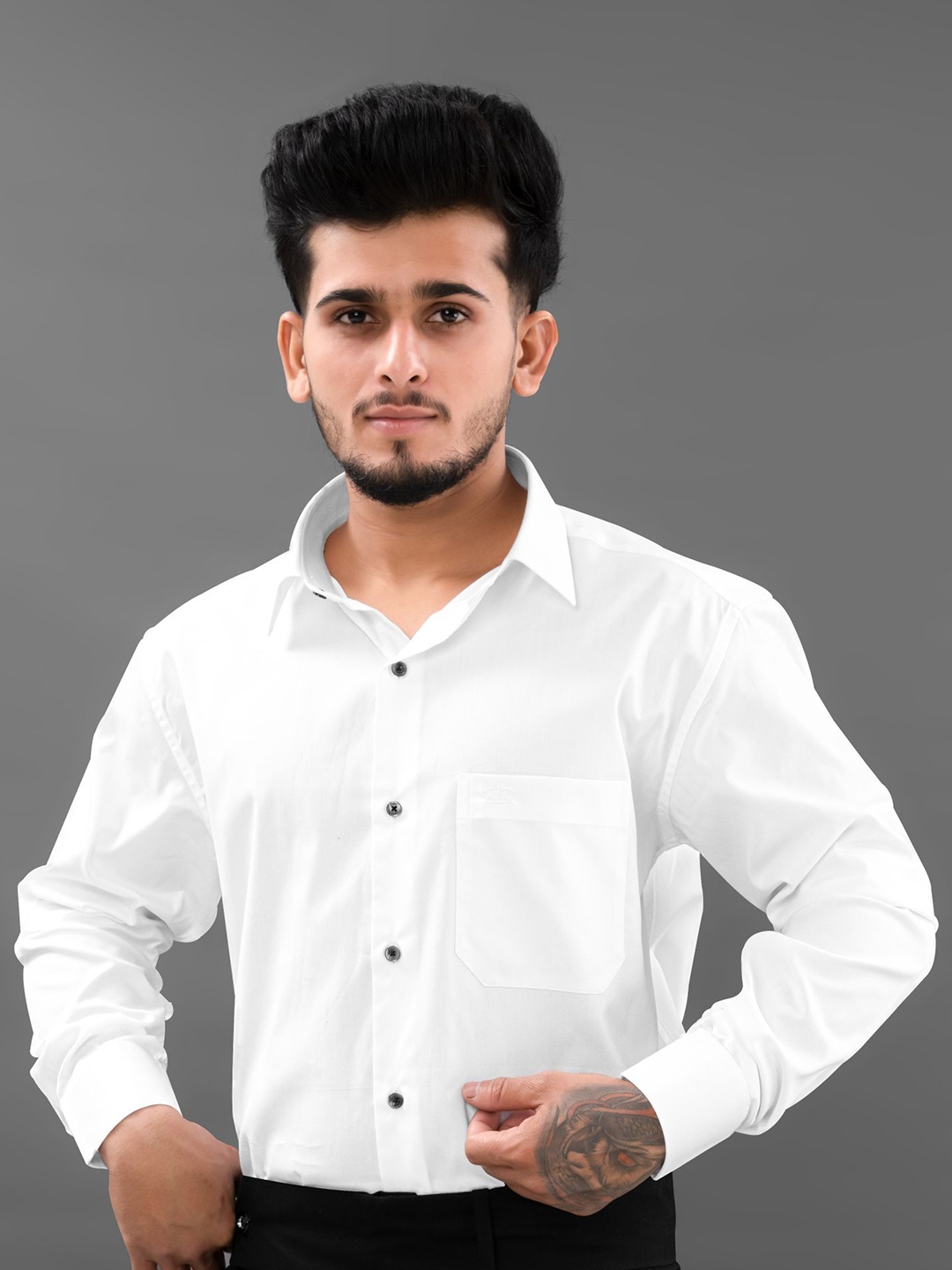 

FRENCH CROWN Men Standard Cotton Formal Shirt, White