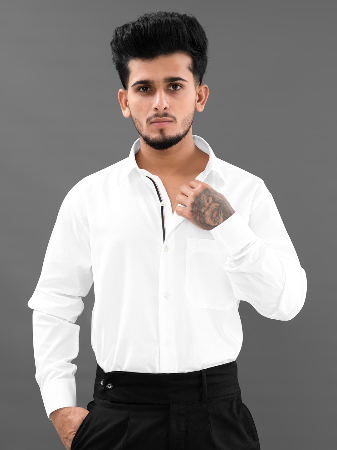 

FRENCH CROWN Men Spread Collar Casual Cotton Shirt, White