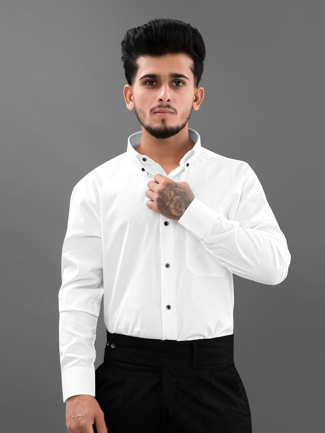 

FRENCH CROWN Men Standard Casual Cotton Shirt, White