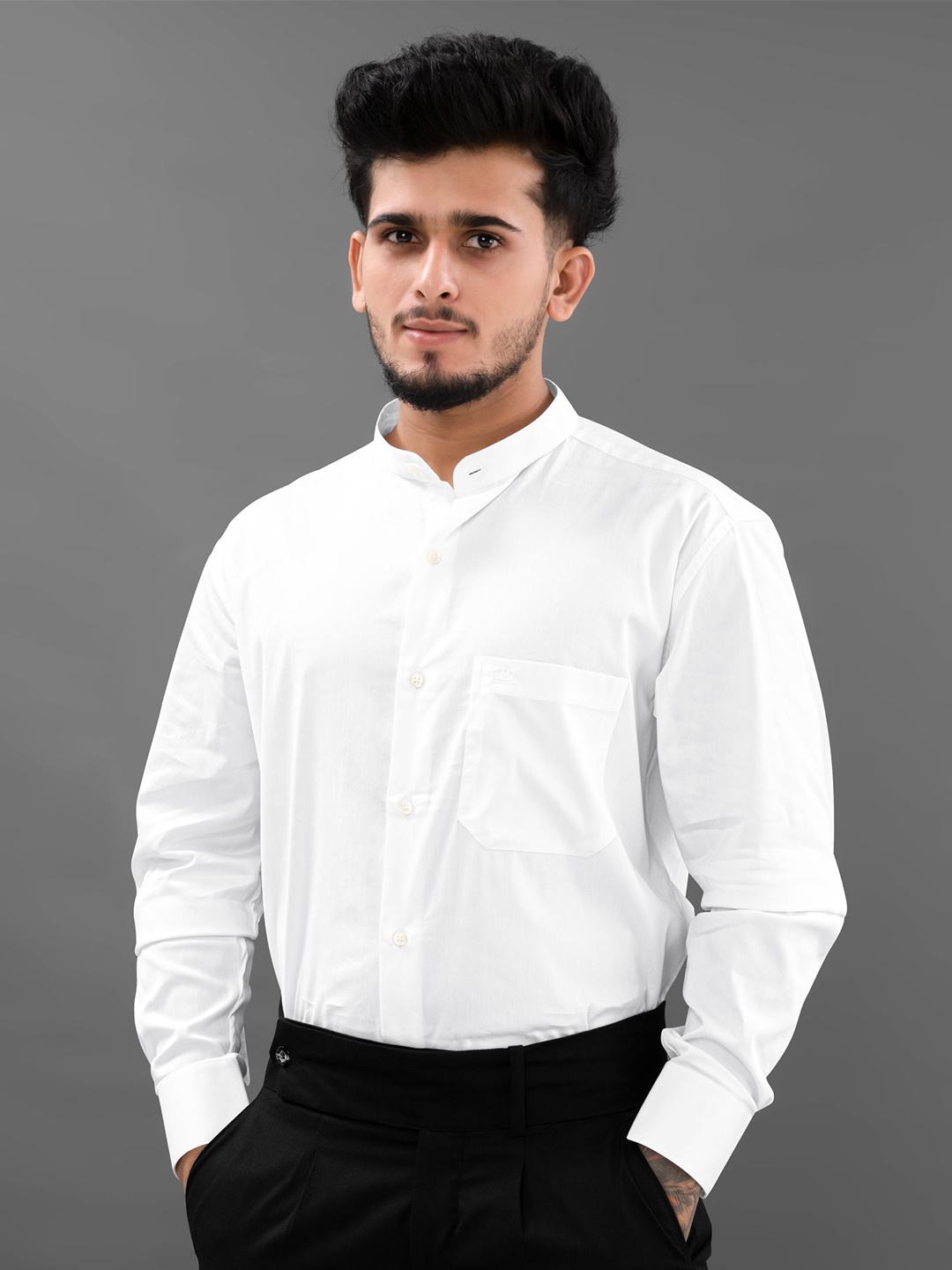 

FRENCH CROWN Men Stretchable Standard Casual Cotton Shirt, White