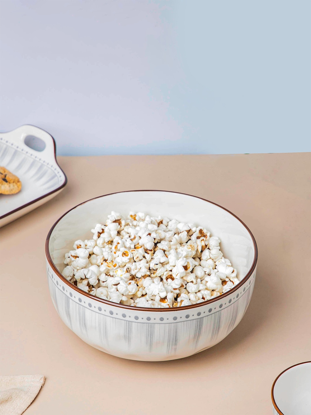 Nestasia White & Grey Dainty Pattern Ceramic Glossy Bowl 1.2 L