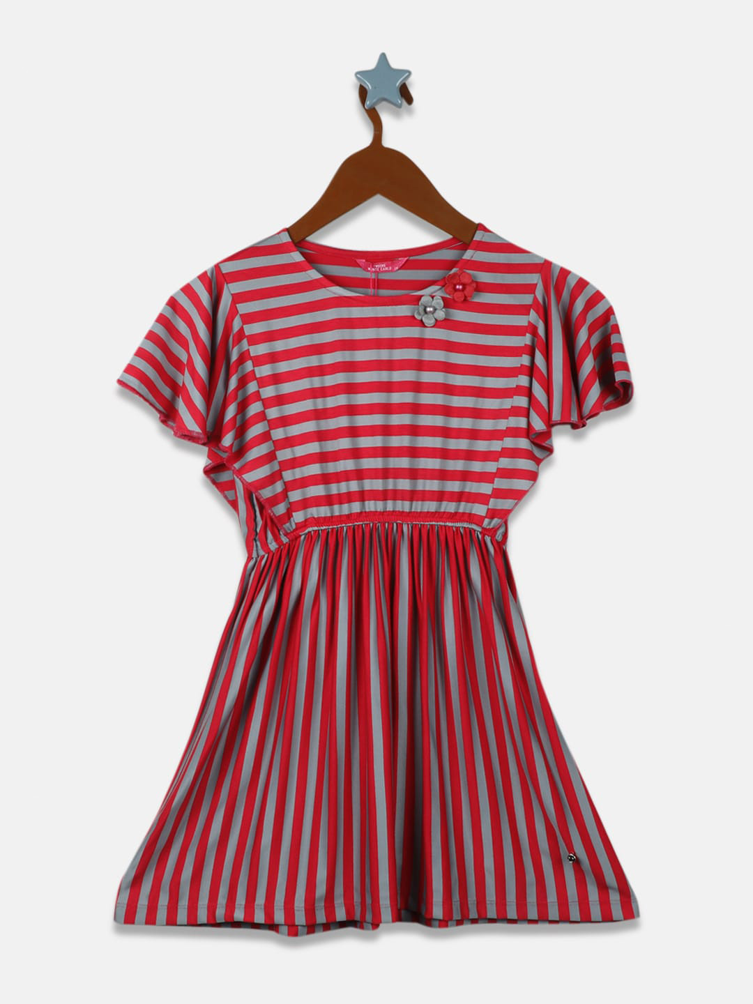 

Monte Carlo Girls Striped Flared Sleeve A-Line Cotton Dress, Pink