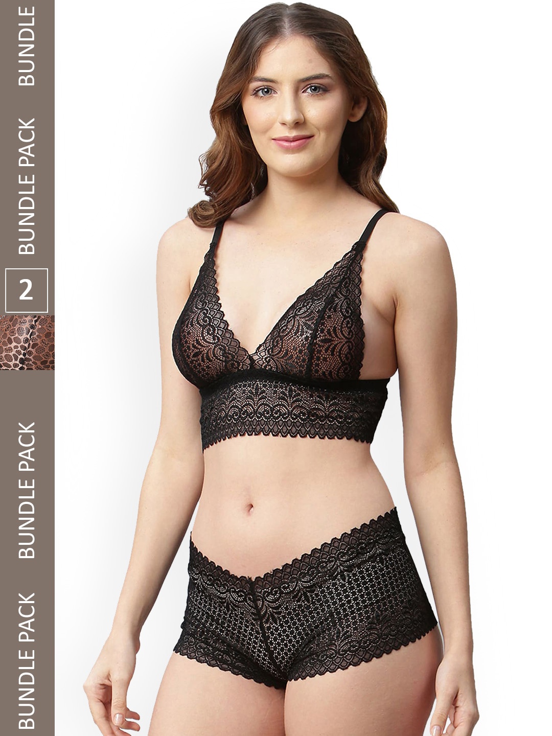 

CUKOO Pack Of 2 Self-Design Comfort-Fit Lingerie Set BP21-112, Black