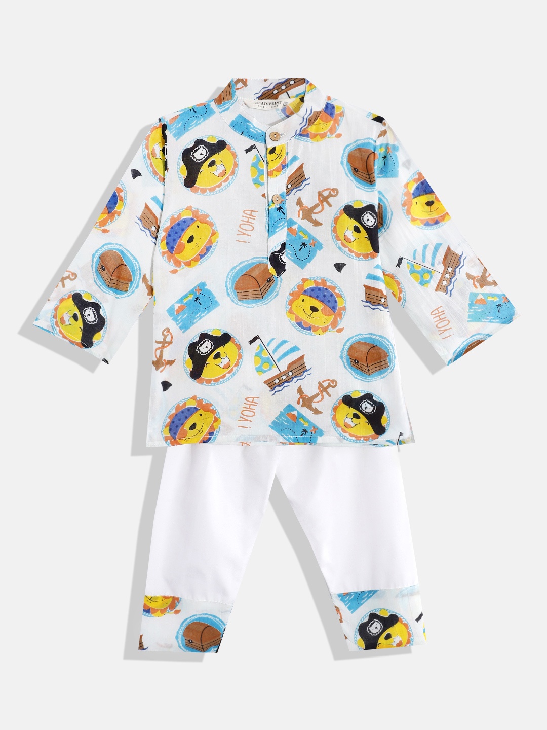 

Readiprint Fashions Boys Animal Graphics Printed Pure Cotton Kurta With Pyjamas, White