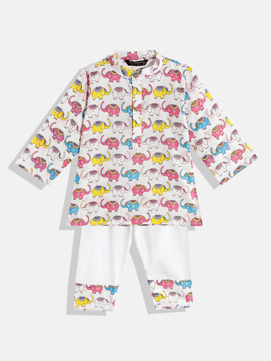 

Readiprint Fashions Boys Printed Pure Cotton Kurta With Pyjamas, White
