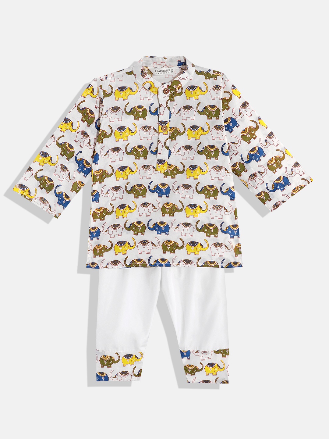 

Readiprint Fashions Boys Printed Pure Cotton Kurta With Pyjamas, White