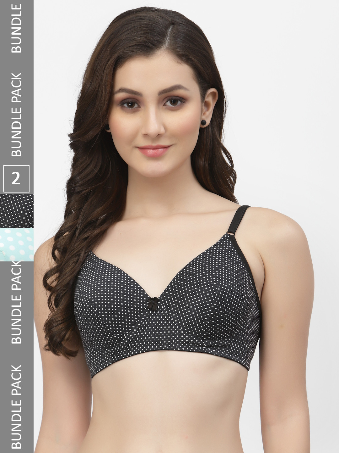 

CUKOO Pack Of 2 Lightly Padded Polka Dot Bra, Black