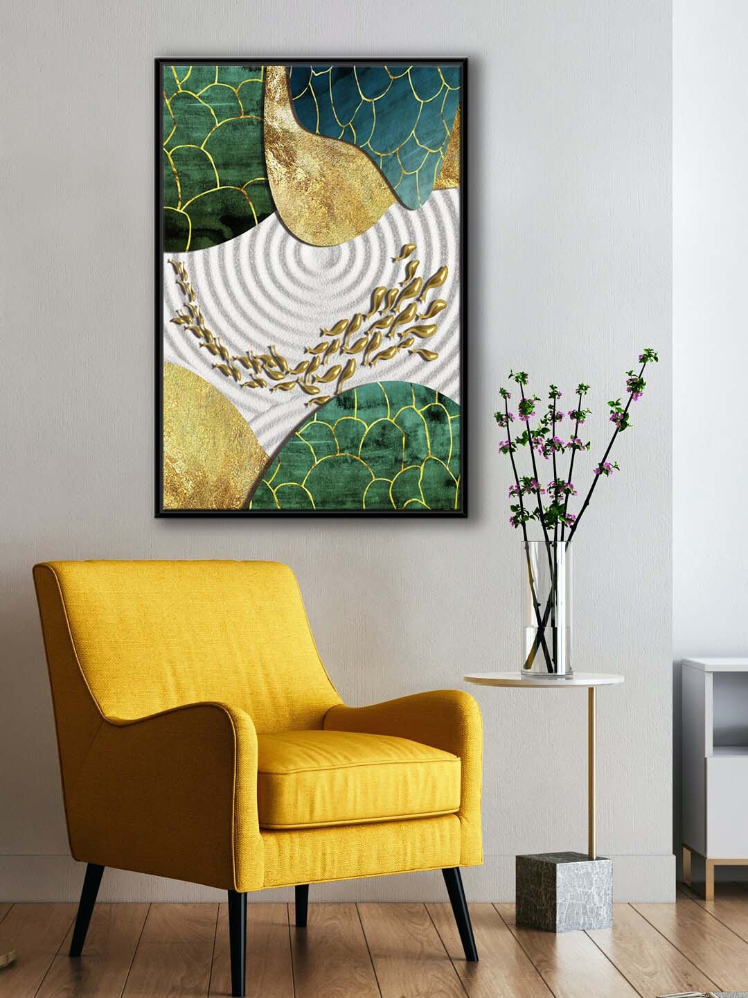 

999Store Green & White Koi Fish Painting Canvas Wall Art