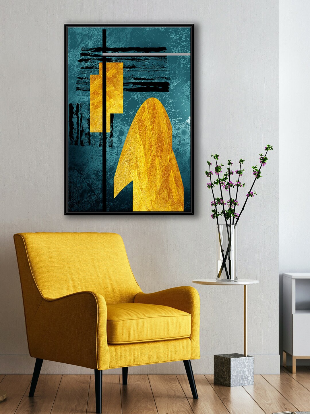 

999Store Blue & Gold Modern Art Painting Wall Art