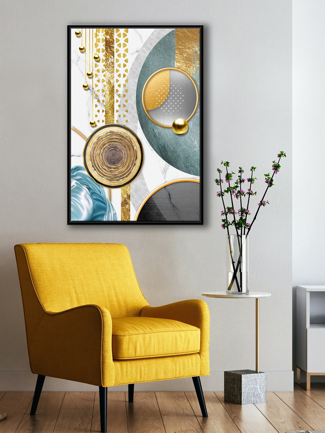 

999Store White & Grey Abstract With Round Art Painting Wall Art