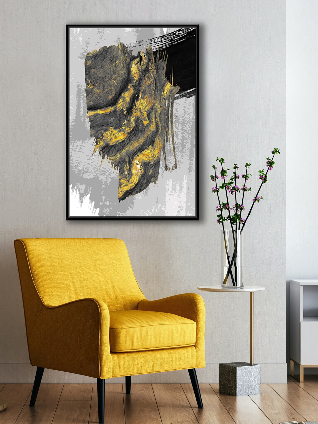 

999Store Modern Grey & Yellow Abstract Wall Art
