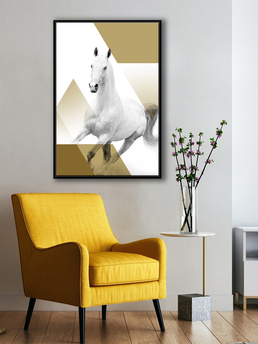 

999Store White & Brown Running Horse PaintingWall Art