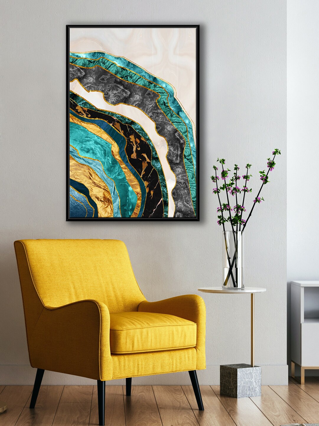 

999Store Modern White & Blue Colourful Marble Painting Wall Art