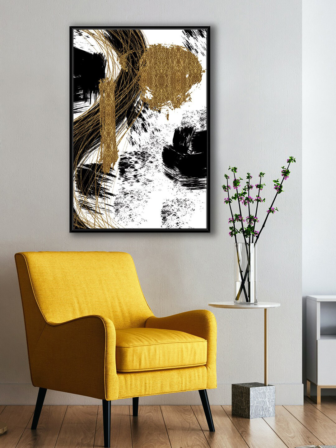 

999Store Modern White & Black Line Abstract With Background Wall Art