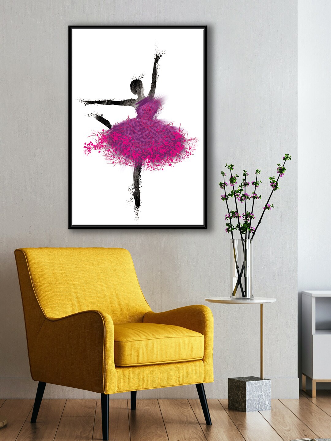

999Store Modern White & Pink Dancing Woman Framed Canvas Painting Wall Art