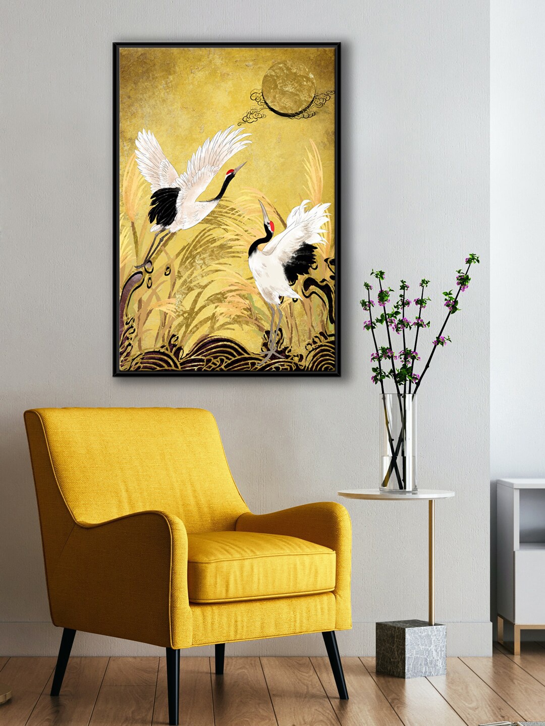 

999Store Modern Yellow & White Sawan Birds Flying Painting Wall Art