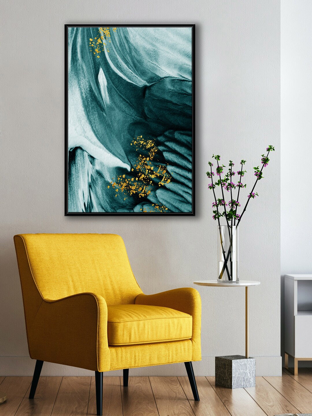 

999Store Modern Sea Green & Yellow Abstract Canvas Painting Wall Art