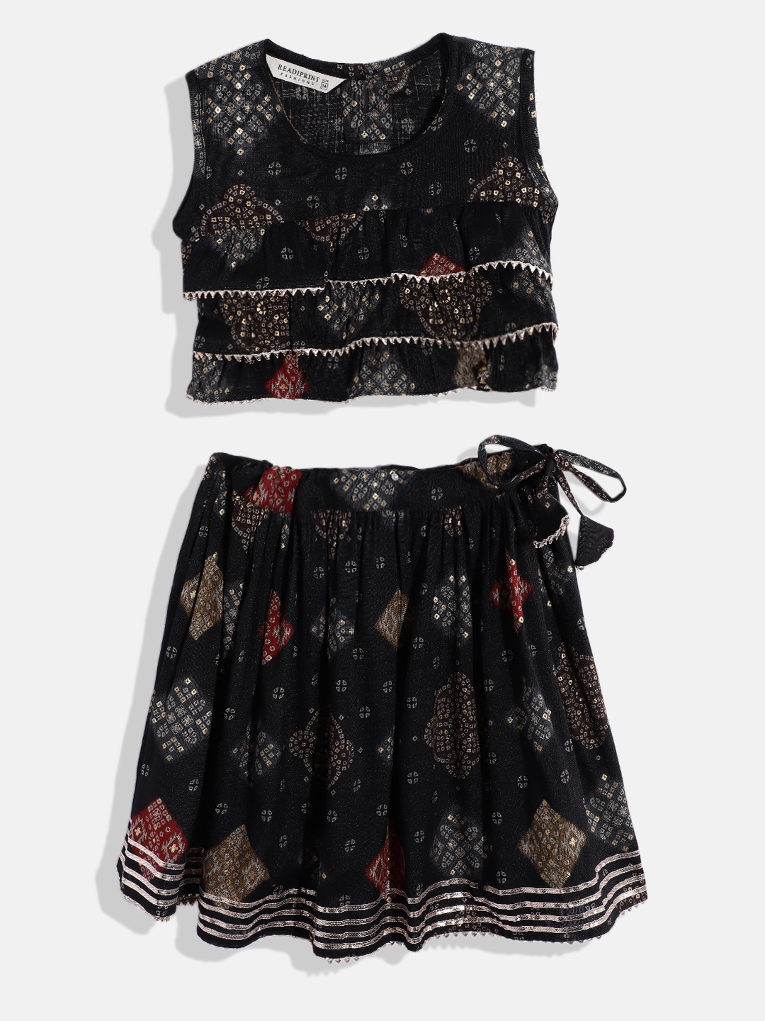

Readiprint Fashions Girls Printed Gotta Patti Ready To Wear Lehenga Choli, Black