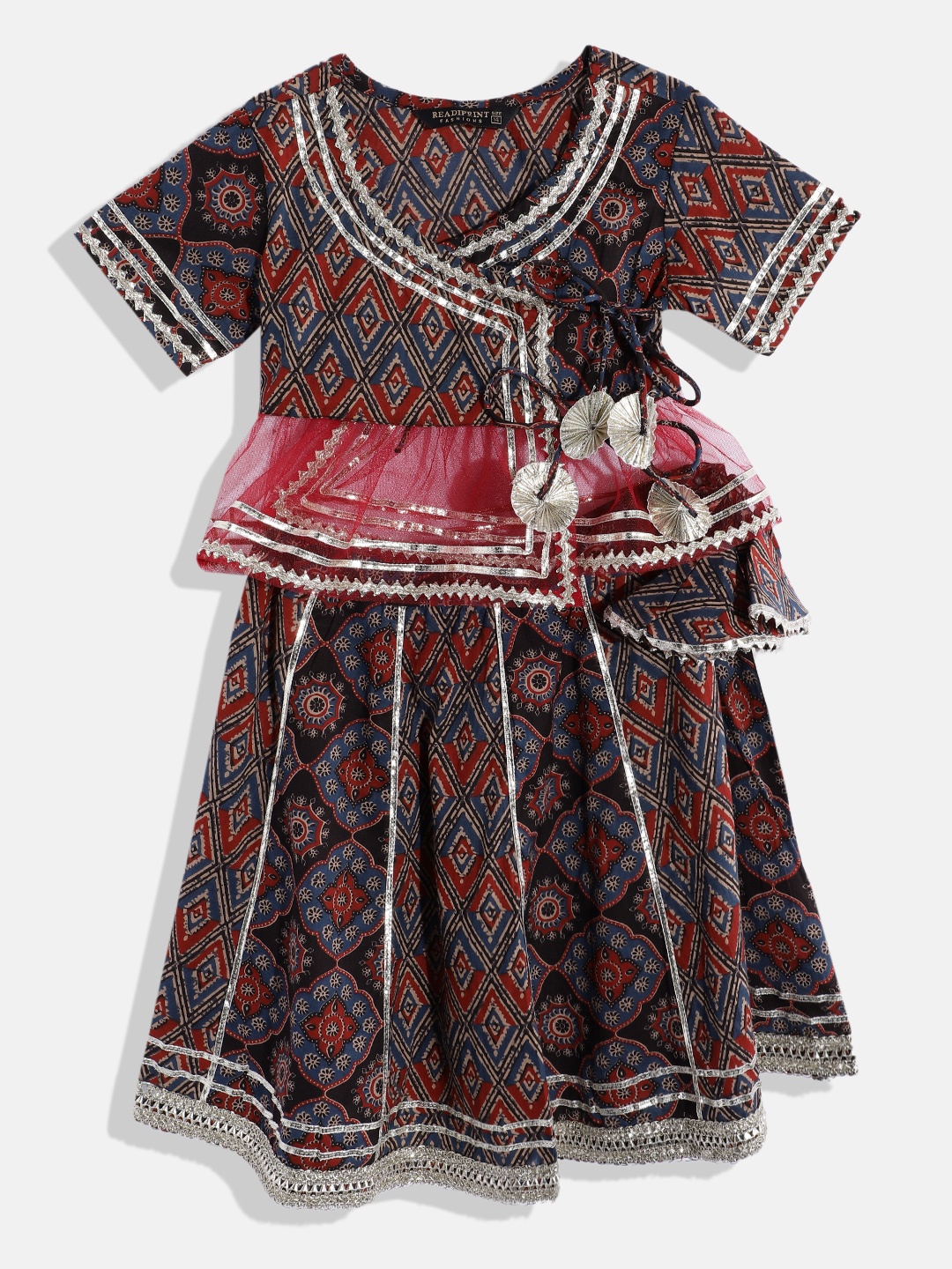 

Readiprint Girls Printed Gotta Patti Ready To Wear Lehenga Choli, Maroon