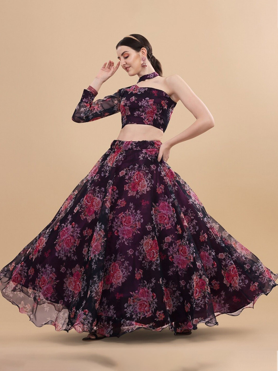 

Fashionuma Printed Semi-Stitched Lehenga & Unstitched, Purple