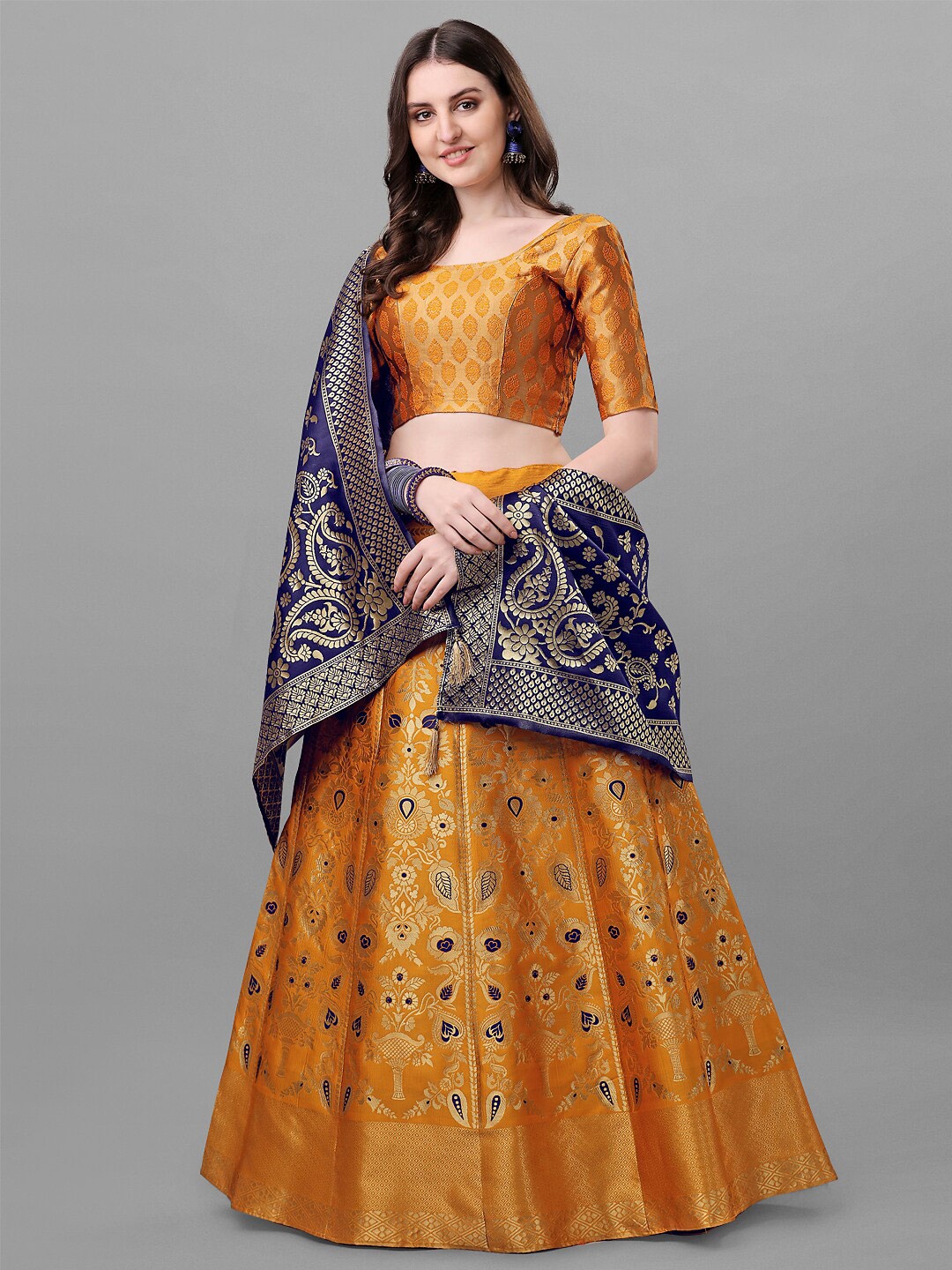 

Fashionuma Semi-Stitched Lehenga & Unstitched Blouse With Dupatta, Yellow