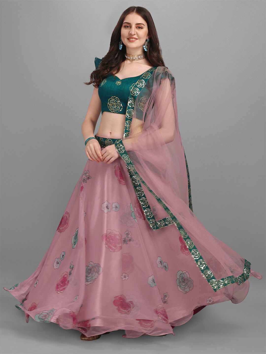 

Fashionuma Floral Printed Semi-Stitched Lehenga & Unstitched Blouse With Dupatta, Pink
