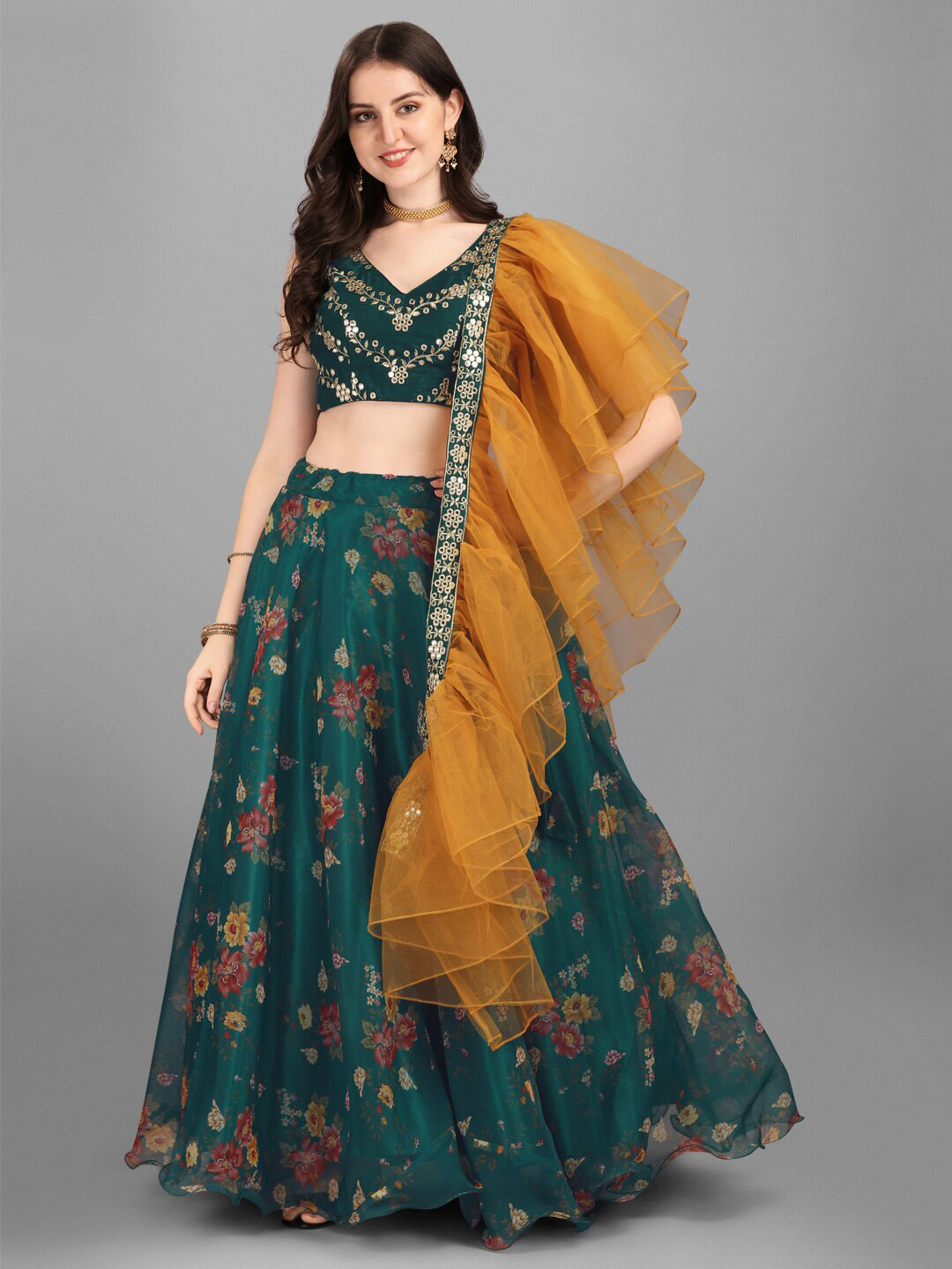 

Fashionuma Embellished Semi-Stitched Lehenga & Unstitched Blouse With Dupatta, Green