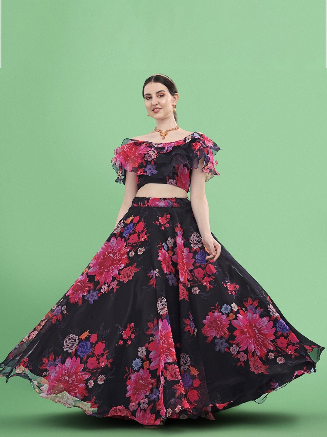 

Fashionuma Printed Semi-Stitched Lehenga & Unstitched Blouse, Blue