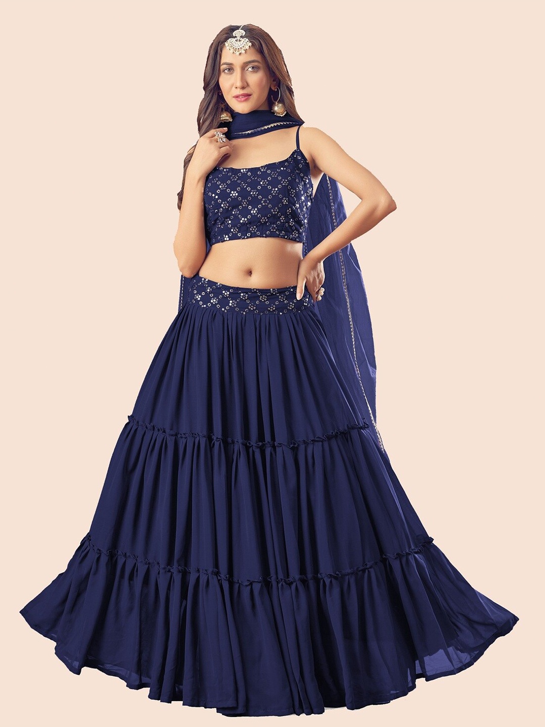 

Fashionuma Embellished Semi-Stitched Lehenga & Unstitched Blouse With Dupatta, Blue