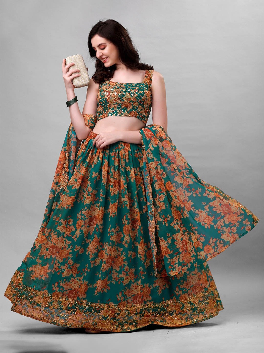 

Fashionuma Embroidered Semi-Stitched Lehenga & Unstitched Blouse With Dupatta, Blue