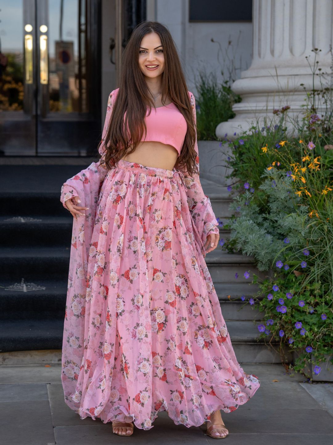 

HOUSE OF JAMOTI Floral Printed Ready to Wear Lehenga & Blouse With Dupatta, Pink