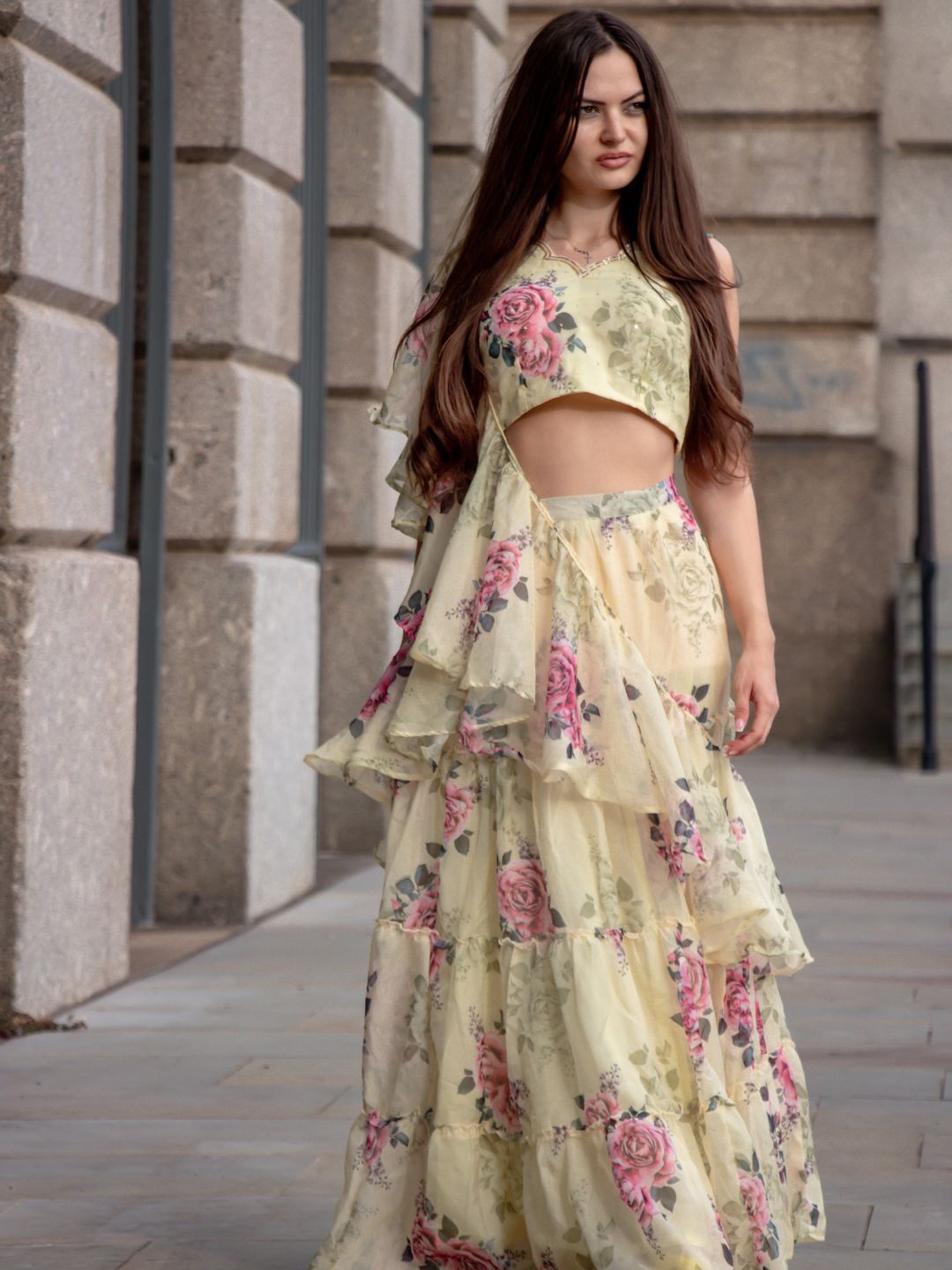 

HOUSE OF JAMOTI Printed Ready to Wear Lehenga & Blouse With Dupatta, Cream