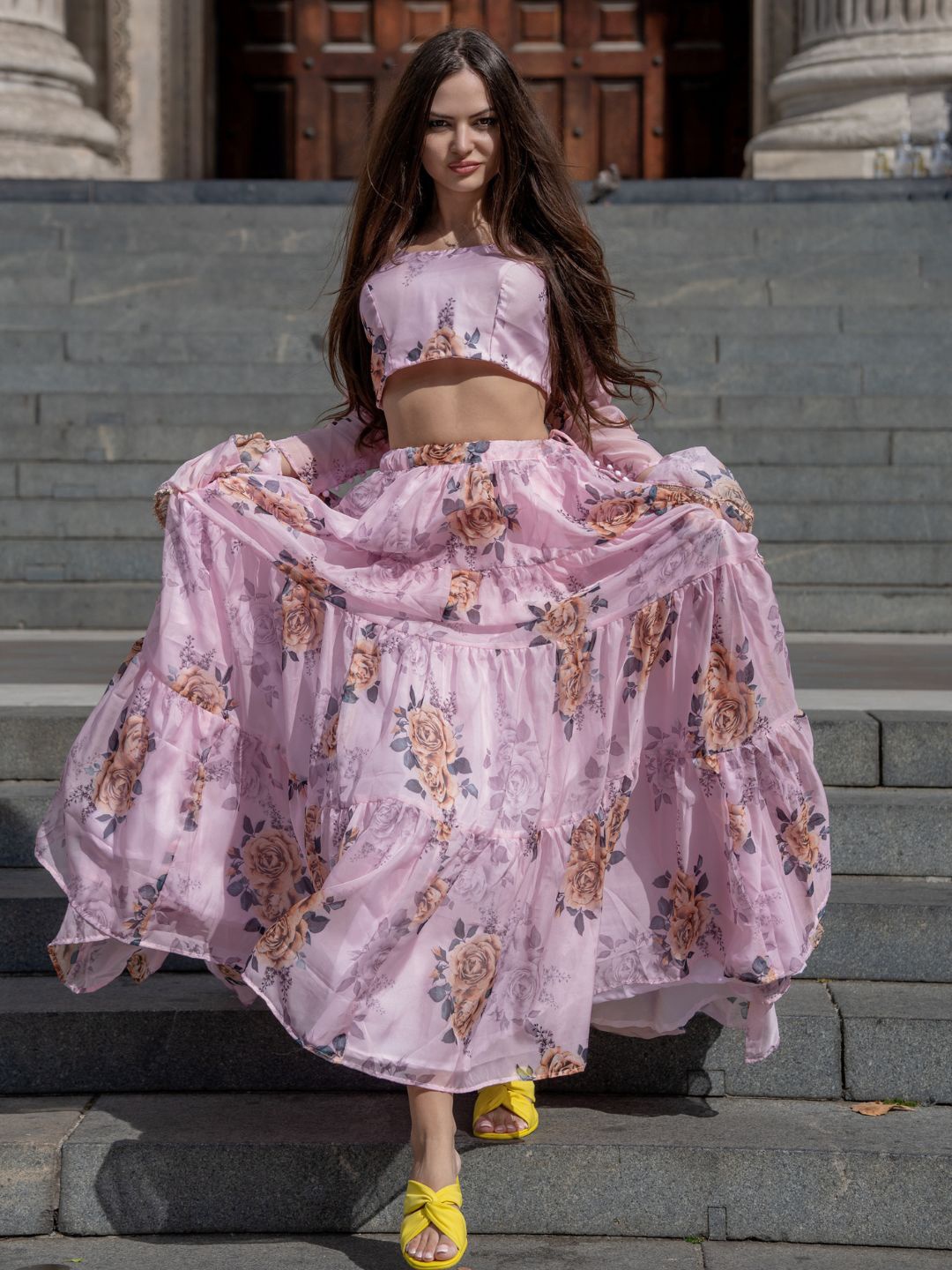 

HOUSE OF JAMOTI Printed Ready To Wear Lehenga & Blouse With Dupatta, Pink