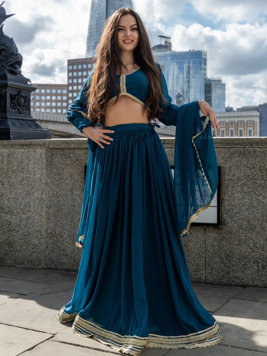 

HOUSE OF JAMOTI Ready to Wear Lehenga & Blouse With Dupatta, Teal
