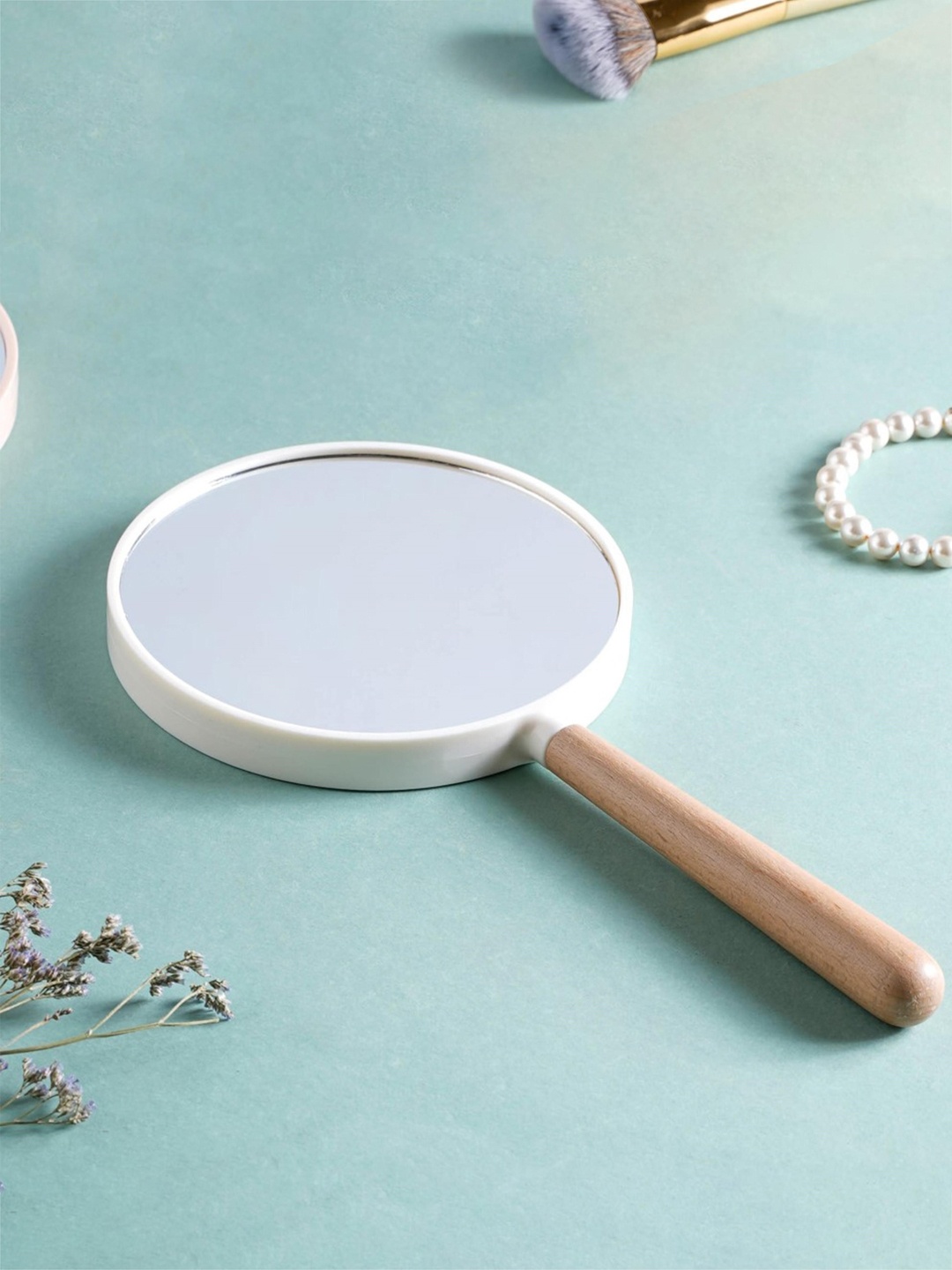 

Nestasia White & Brown Modern Two Sided Handheld Mirror