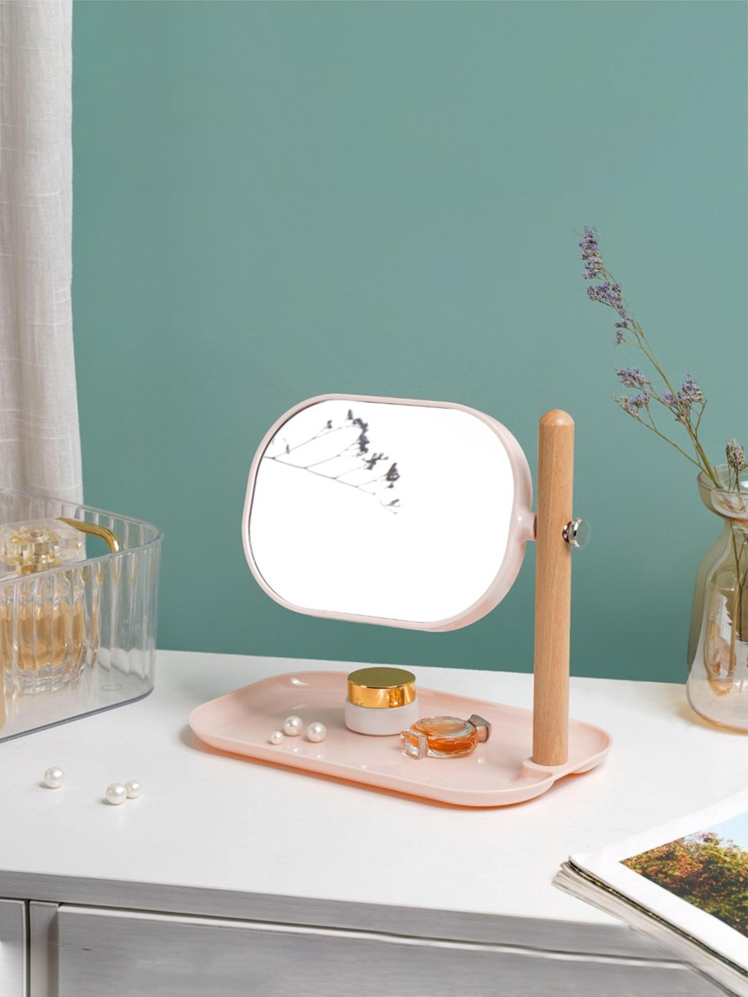 

Nestasia Pink Double Sided Stand Mirror With Tray, Peach
