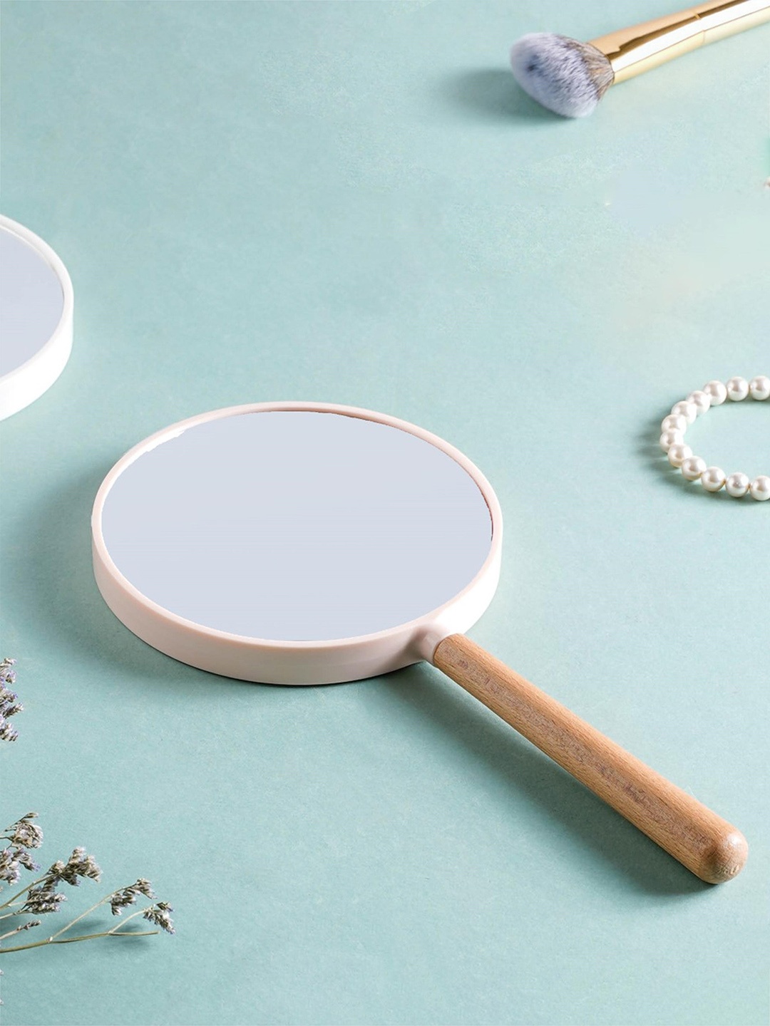 

Nestasia Pink & Brown Modern Two Sided Handheld Mirror