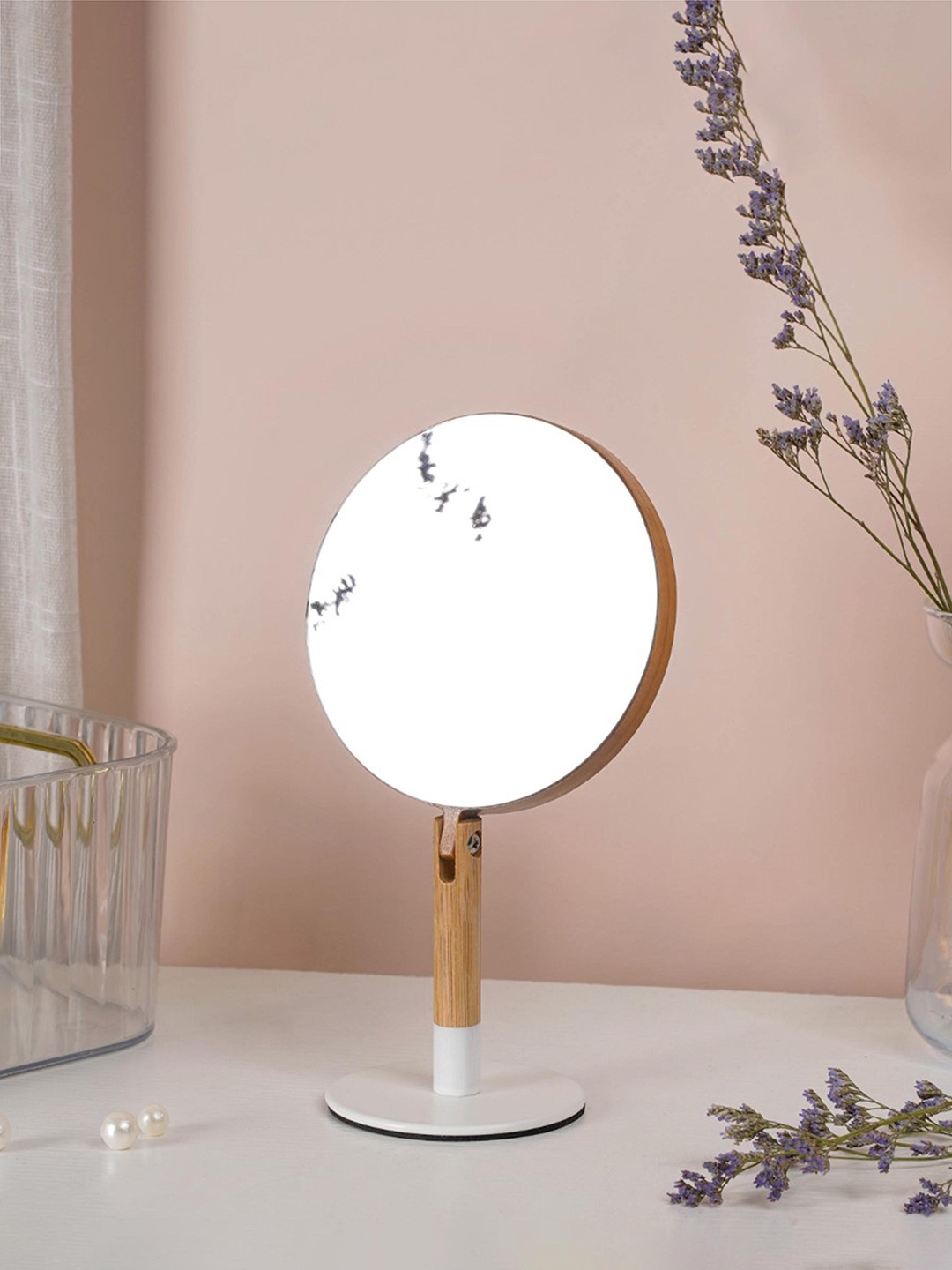 

Nestasia White Modern Desk Unique Design Double Sided Table Top Mirror