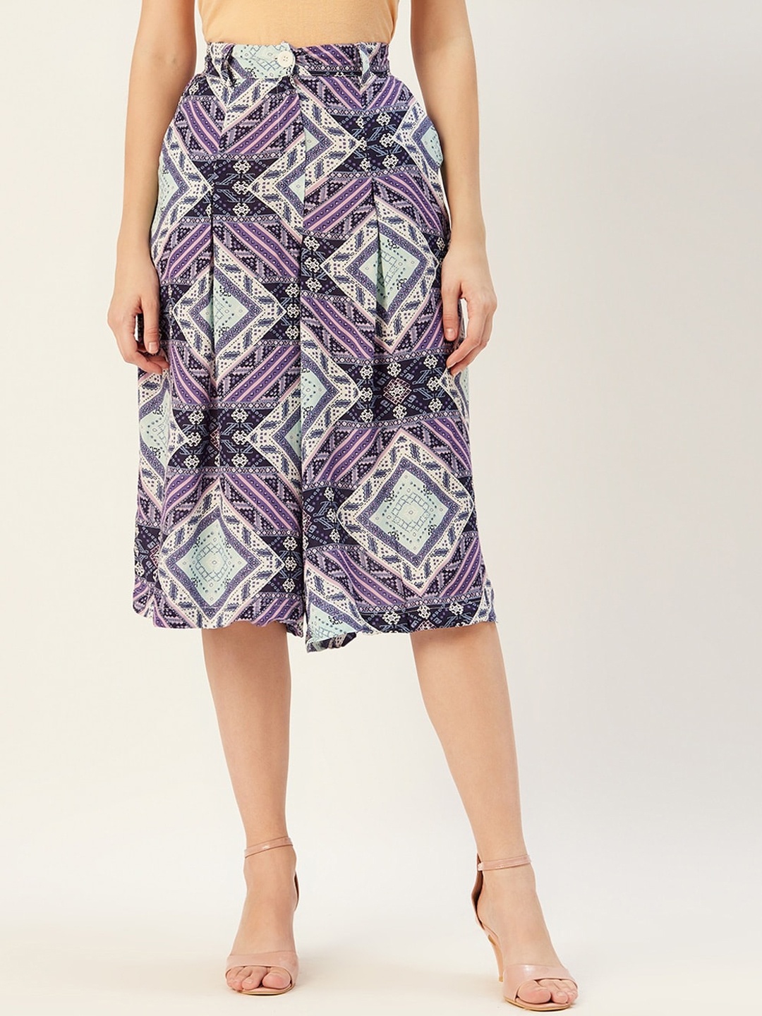 

Sera Women Printed Flared Culottes Trousers, Purple