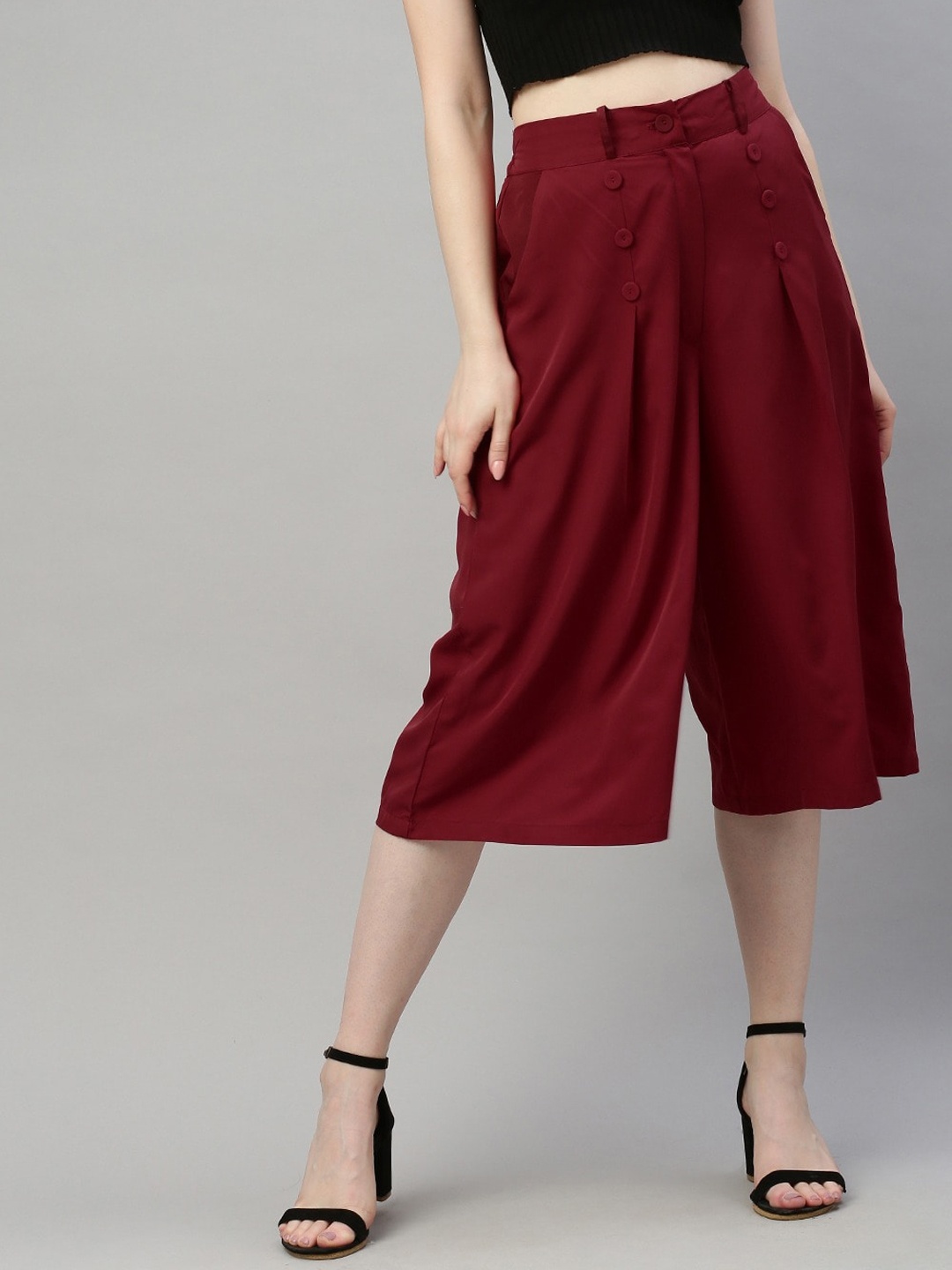 

Sera Women Flared Pleated Culottes Trousers, Burgundy