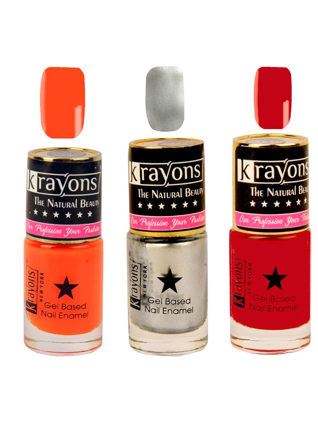 

krayons Set Of 3 Gel Based Long Lasting Glossy Nail Polish - 6ml Each, Orange