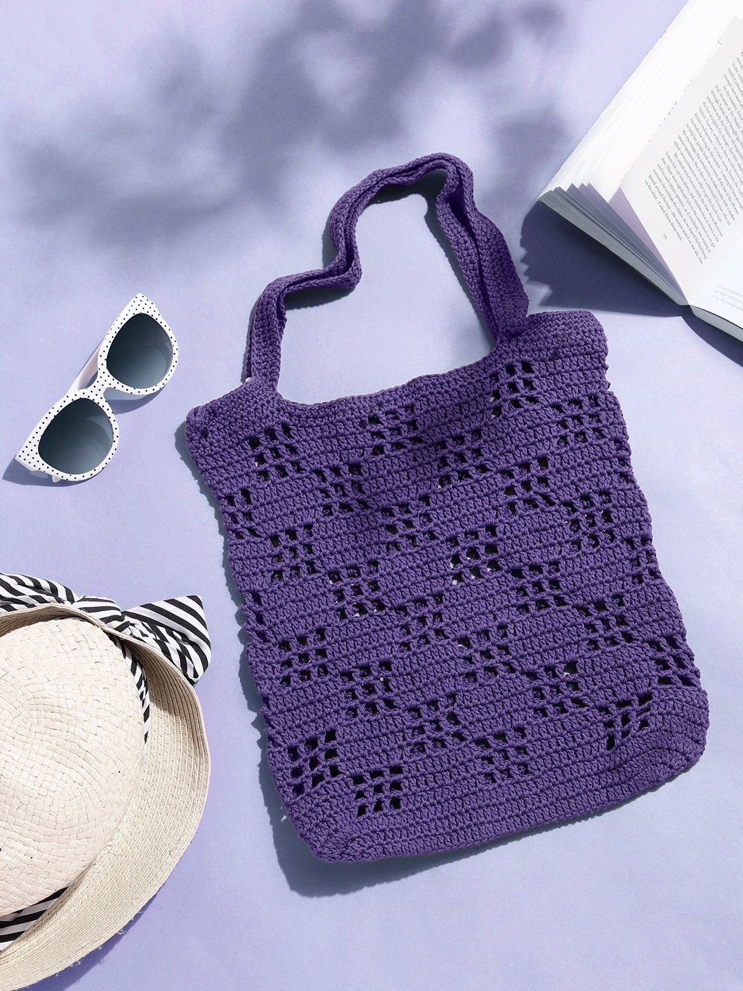 

Magic Needles Shopper Cotton Crochet Tote Bag, Purple