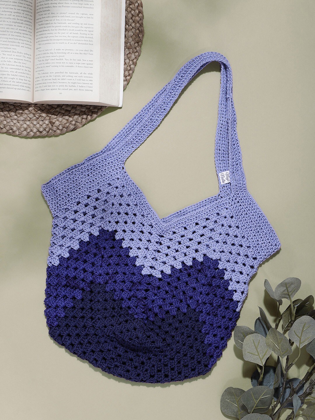 Magic Needles Colourblocked Swagger Cotton Tote Bag, Blue