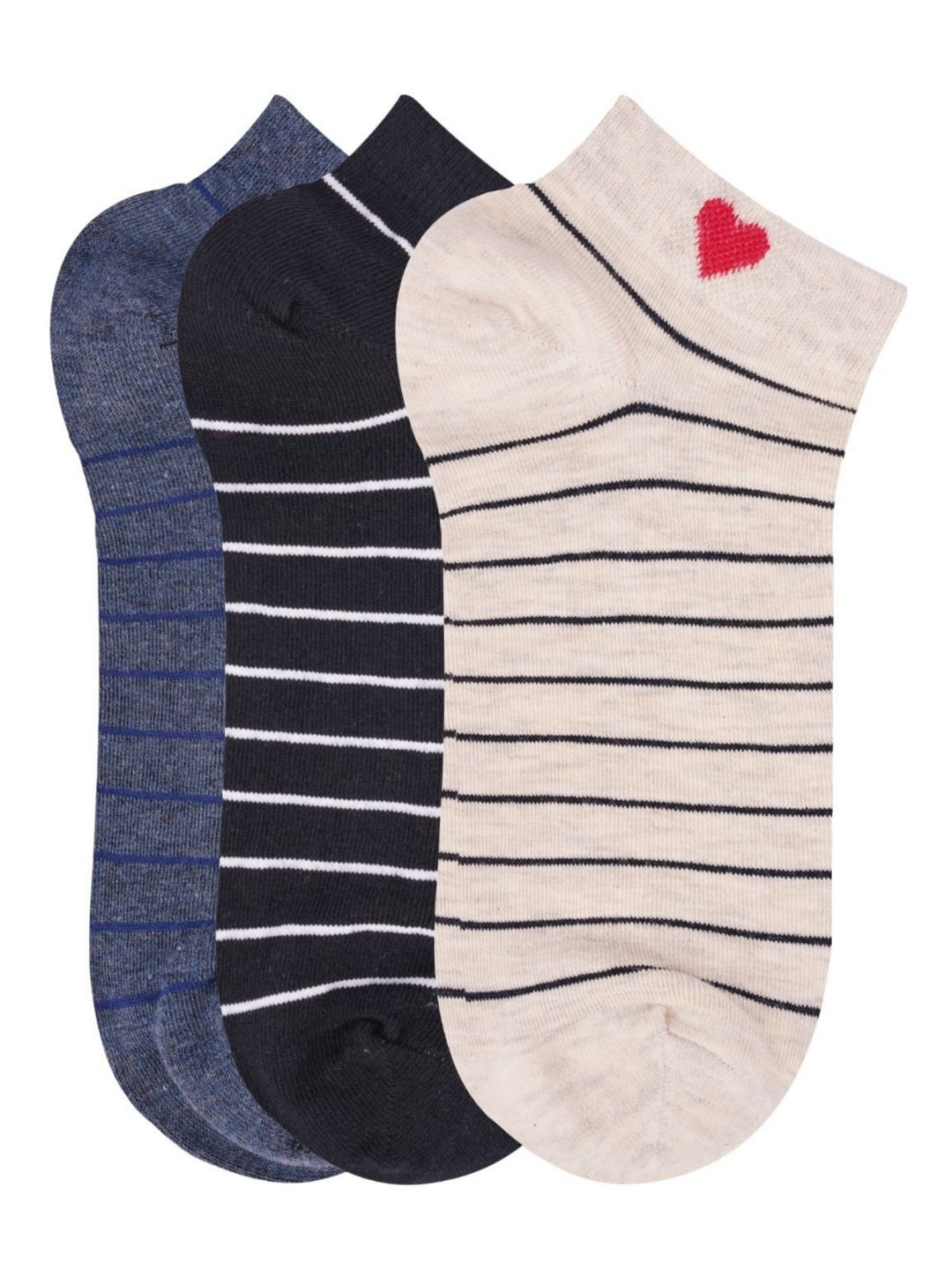 

N2S NEXT2SKIN Womens Pack of 3 Striped Ankle-Length Socks, Black
