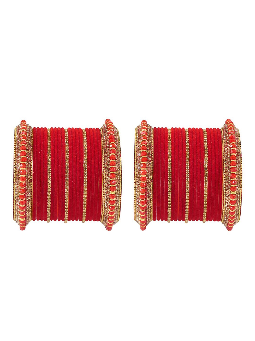 

NMII Set of 42 CZ Stone-Studded Bangles Set, Red