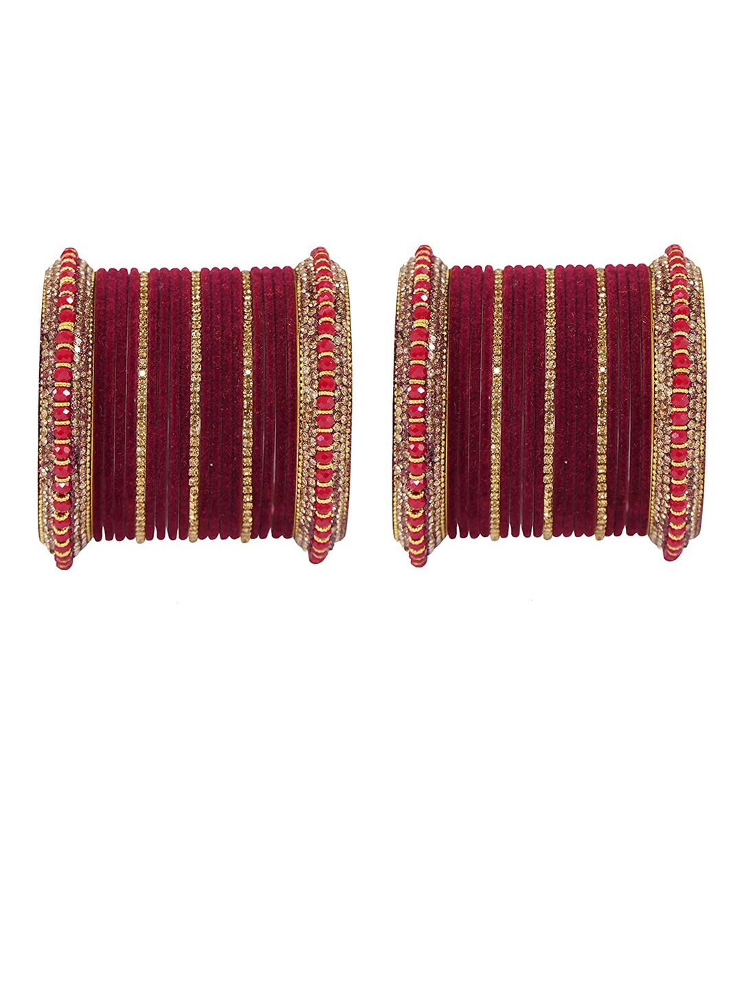 

NMII 42 Pieces Stone-Studded Alloy Bangles Set, Maroon