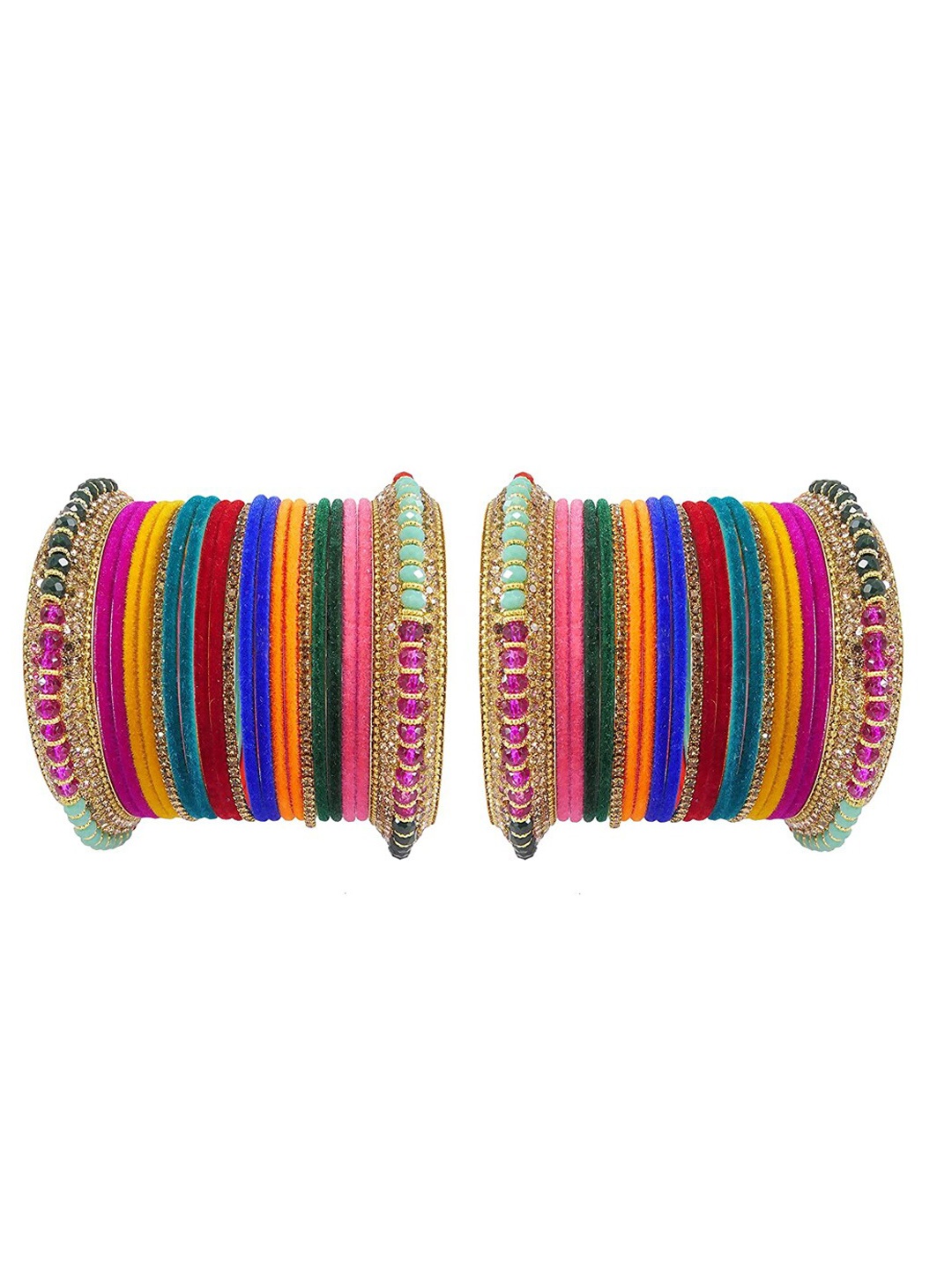 

NMII Set of 42 CZ Stone-Studded & Beaded Detailed Alloy Bangles Set, Pink