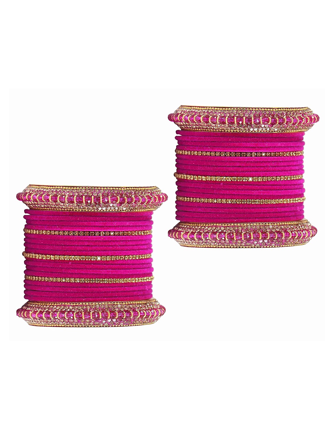 

NMII Set Of 42 Gold-Plated Zircon-Studded Velvet Chuda Bangles