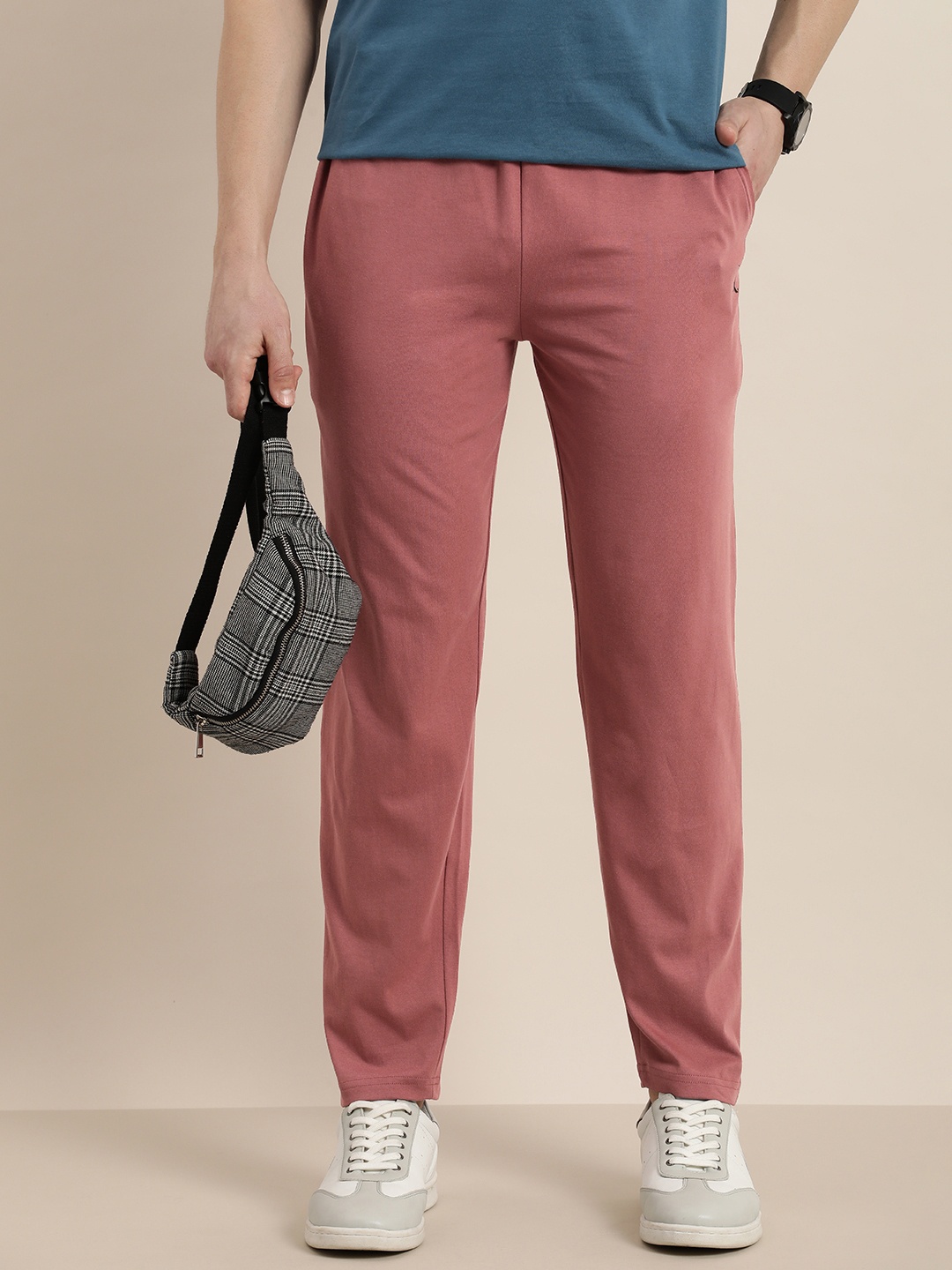 

DILLINGER Men Solid Pure Cotton Regular Fit Track Pants, Pink